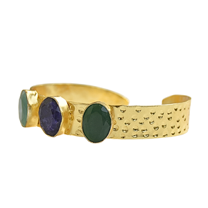 Gold Plated Brass <b>Bangle</b> <b>Bracelet</b> With Sapphire And Green Stones Bohemia Style Unisex Jewelry - Product Image 4