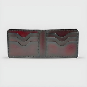 Portefeuille court à deux volets en cuir véritable fait main pour homme, bleu océan, compact, avec porte-cartes multi-courbes et compartiments pour billets - Product Image 3