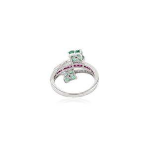 Hot Selling 100% Authentic <b>Emerald</b> Gemstone Floral Bypass Design 925 Sterling <b>Silver</b> <b>Ring</b> for Engagement Wedding Anniversary - Product Image 6