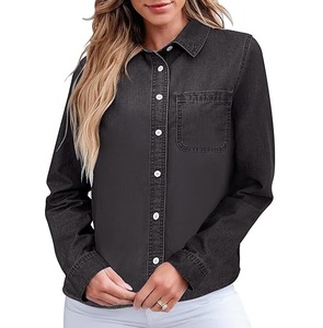 Camisa vaquera de manga larga para mujer, estilo vintage europeo y americano, talla grande, para chicas. - Product Image 1