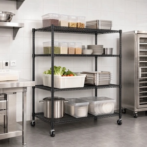 Premium Black Stainless Steel 4 Layer Kitchen <b>Storage</b> <b>Shelf</b> Heavy Duty Countertop Rack Organizer for Kitchen Utensil At Low Cost - Product Image 5