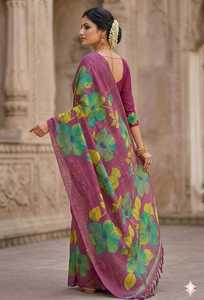 <b>Purple</b> GACHI SILK <b>Saree</b> With Floral DIGITAL Print For Women Traditional Indian Wedding Wear Floor Length Regular Fit - Product Image 2