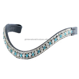 Accesorios para caballos ecuestres Cristales multicolores decorativos 3 filas diamante brillante mega Bling Wave cuero banda para cejas de caballo - Product Image 2