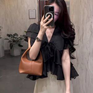 Conjunto de Dos Piezas para Mujer, Blusa Elegante de Gasa Transparente con Peplum y Falda Larga, Transpirable y Ecológico - Product Image 3