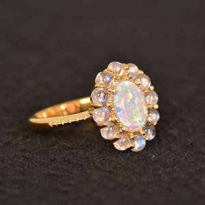 Anillo Halo de Ópalo, Ópalo Natural, Certificado IGI, Plata de Ley 925, Chapado en Oro de 14K, Anillo de Boda, Regalo para Mujer - Product Image 4