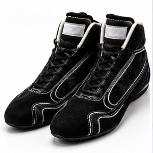 Bottes de moto en cuir véritable noir Aultra One Enterprises avec fermeture auto-agrippante, chaussures de motard légères, respirantes et résistantes à l'abrasion - Product Image 1