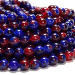 ลูกปัดหยกสีน้ำเงินแดงทรงกลม ลูกปัดหินธรรมชาติ ลูกปัดสำหรับทำเครื่องประดับ DIY สร้อยข้อมือ สร้อยคอ งานฝีมือ - Product Image 5