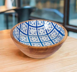 ชามสลัดไม้สไตล์ยุโรปหลากสีสัน ลายเรือเดินสมุทร งานฝีมือขัดเงา  รับทำสีและโลโก้ตามสั่ง สำหรับใช้ในบ้าน - Product Image 1