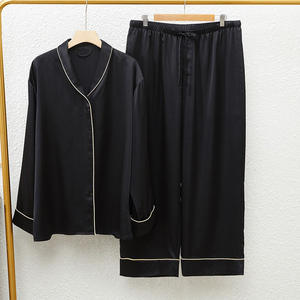 Conjunto de ropa de dormir de seda transpirable para hombre, conjunto de pijama de manga larga, ropa de dormir de seda de lujo de Color sólido para hombre, traje cómodo para el hogar - Product Image 1