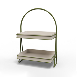 Rectangular Two-Tier Serving Tray <b>Set</b> With Green Metal Frame White <b>Plastic</b> Trays Reusable For Dessert <b>Tea</b> Party - Product Image 4