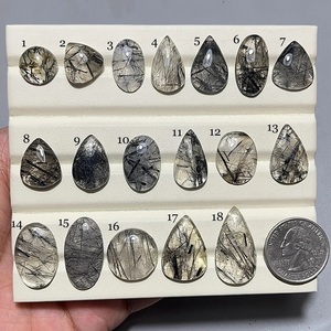 Cuarzo Rutilado Negro de Buena Calidad, Gemas Sueltas en Cabujón, Piezas Hermosas en Forma Ovalada, de Pera, Redonda, Cuadrada y de Gota, Tamaños Variados - Product Image 1