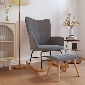Fauteuil à bascule gris foncé avec tabouret pour la décoration du salon - Product Image 1