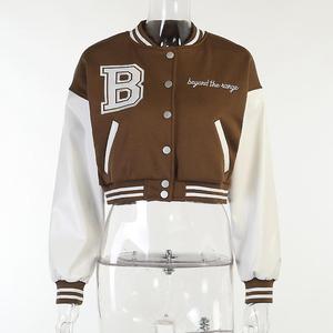 Women's Custom Cropped Varsity <b>Jacket</b> <b>Waterproof</b> Breathable Winter Woolen Embroidery Letter Decoration <b>Sizes</b> <b>24</b> 25 Woven Weaving - Product Image 4