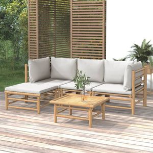 Set Lounge da Giardino Grigio Chiaro con Bambù Naturale e Tessuto, Arredamento da Giardino in Bambù Elegante di Media Dimensione - Product Image 1