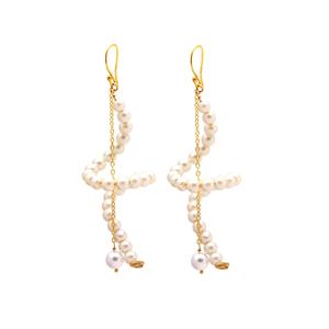 Pendientes Colgantes Redondos de Perlas Naturales Hechas a Mano con Baño de Oro Vermeil y Engaste de Bisel, Joyería de Moda para Fiestas o Regalo - Product Image 1