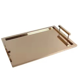 Plateau de service ovale en métal, design minimaliste poli, compatible lave-vaisselle, pour les fêtes, vaisselle et assiettes en acier inoxydable avec poignées - Product Image 5