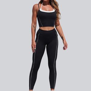 Conjunto de Yoga para Mujer, Cintura Alta Elástica, Color Negro Sólido, Ligero, Transpirable, Elástico en Cuatro Direcciones, Ecológico, con Logotipo Frontal, Control de Abdomen - Product Image 2