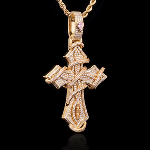 Collar con Colgante de Cruz Hip Hop en Oro Rosa, Cadena Cubana Unisex, Engaste de Bisel, Oro Sólido de 14K, Diamantes Incrustados, Regalo Cristiano de Aniversario - Product Image 3