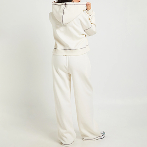 2025 New Arrived 100% Cotton Fleece Contrast Stitch 2 Piece Tracksuit Streetwear Hip Hop Style Baggy Jogger & Zipper Hoodie <b>Set</b> - Product Image 3