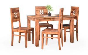 Juego de Mesa de Comedor de Madera Maciza para 4 Personas, Mesa y Sillas Rectangulares de Madera, Acabado Natural, Mesa de Comedor para el Hogar - Product Image 3