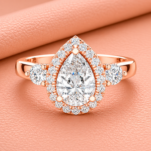 Bague de fiançailles en or rose avec halo de diamants en forme de poire et diamants latéraux, bijoux romantiques pour femmes, certifiée IGI - Product Image 1