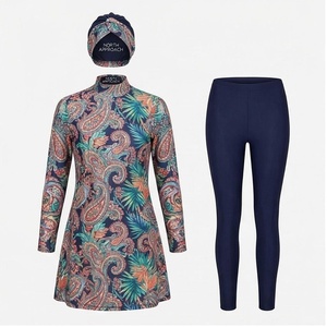 Conjunto de Burkini de 3 Piezas para Mujer NORTH APPROACH, Estampado Paisley, Vestido de Manga Larga con Cuello Alto, Leggings y Pañuelo para la Cabeza - Product Image 1