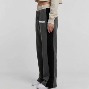 Pantalon de survêtement gris pour femme, coupe large, taille élastique, taille mi-haute, décontracté, ample, longueur intégrale, avec bande latérale, en molleton, écologique - Product Image 3