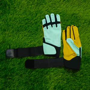 Yellow Breathable Leather Batting Gloves with <b>Hook</b> And Loop Closure for Training Unisex Adults - Product Image 2