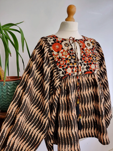 Blusa bohemia de algodón puro Top logotipo bordado terroso Floral indio Bagru bloque estampado globo ropa de día Casual tanque verano - Product Image 2