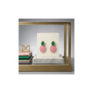 Boucles d'oreilles doubles ovales en or 14 carats rose et vert pour femme, bijoux de mode élégants, accessoire cadeau pour soirée - Product Image 2