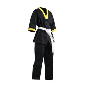 Uniforme de Taekwondo noir pour homme avec bordure jaune, coupe régulière, 100% coton, vêtements d'arts martiaux durables, taille adulte - Product Image 4