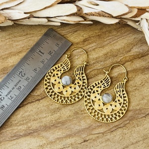 Mast Moving Pendientes de Aro Boho Mandala, Joyería Tribal de Latón para Mujer, Chapados en Oro de 18k, con Filigrana y Piedra Lunar, Venta al por Mayor/OEM/ODM - Product Image 5