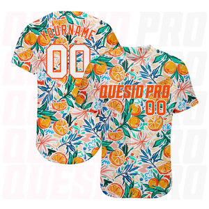 Maillot de baseball pour homme de qualité supérieure, léger, entièrement personnalisable, anti-plis, blanc et orange. - Product Image 1