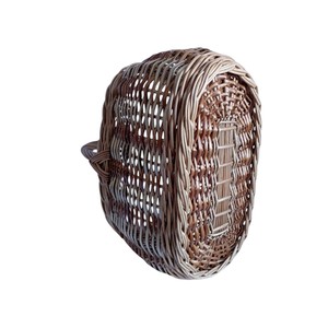 Cesta de picnic de ratán con borde trenzado grueso, redonda cónica, de mimbre tejido a mano, bicolor marrón y crema, para regalo, almacenamiento o decoración floral festiva - Product Image 3