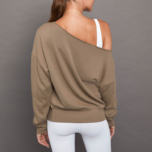 Women's <b>Off</b> <b>Shoulder</b> Long Sleeve Pullover <b>Sweatshirt</b> Relaxed Fit Casual Top Ribbed Cuff Hem Custom Logo Wholesale Apparel - Product Image 4