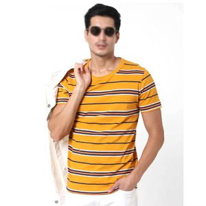 เสื้อยืดคอกลมแขนสั้นสีเหลืองล้วนสำหรับผู้ชาย ทรงโอเวอร์ไซส์ สไตล์ลำลอง ผลิตจากผ้าถักโพลีเอสเตอร์/คอตตอน - Product Image 5
