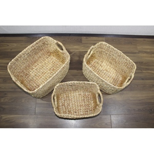 Cestas de Almacenamiento Rectangulares de Jacinto de Agua Natural con Asas, Estilo Simple, Organizadores Multiusos - Product Image 4