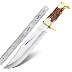 Couteau Bowie artisanal en acier à haute teneur en carbone, manche en corne avec étui en cuir, couteau de camping, couteau d'extérieur - Product Image 1