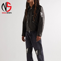 Jaket Kulit Profesional 100% untuk Pria, Model Terbaru Gaya Street Wear dengan Lengan Panjang Kanvas dan Logo Depan, Jaket Kulit Laris Manis