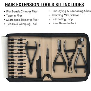 Professional Hair Extension Tool Kit Flat <b>Beads</b> Crimper Plier Tape In Plier Microbead Remover Two Hole Crimper Scissor Clips - Product Image 2