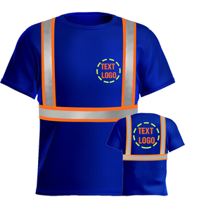T-shirt de sécurité haute visibilité bleu marine avec bandes réfléchissantes, logo personnalisé, classe 2, utilisation jour et nuit - Product Image 4