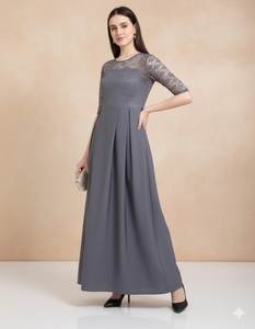 Achat en gros B2B : Robe de soirée grise pour femme en tissu Georgette, col rond, manches 3/4, entièrement cousue, prix usine - Product Image 6