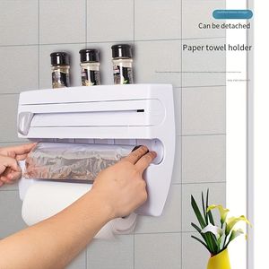 6-in-1 Space-Saving Wall-Mounted <b>Kitchen</b> Organizer Storage Box Trash Dispenser Foil/Plastic <b>Wrap</b> Holder Targeted Wall Storage - Product Image 5