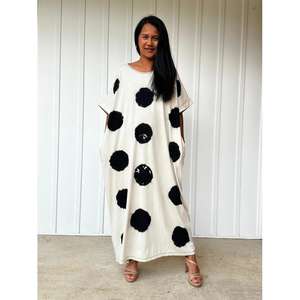 Vestido Kaftán Maxi con Estampado de Puntos, Ecológico y Natural para Mujer, Corte Holgado, Informal - Product Image 1