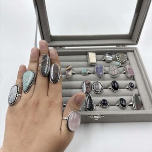 Anillos de Latón al por Mayor con Piedras Preciosas Naturales, Engaste de Bisel, Bañados en Plata, Modernos, Unisex, Lote Mixto a Granel, Precio Bajo - Product Image 2