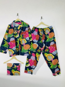 Vibrant Floral Cotton Night <b>Suit</b> | Women's Printed <b>Pajama</b> Set | Soft Handmade Loungewear - Product Image 1