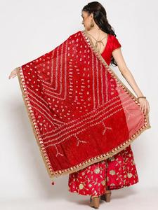 Handmade Bandhani Dupatta Purple Silk With Gold Border Traditional Indian <b>Wedding</b> Wear For Women - Product Image 4