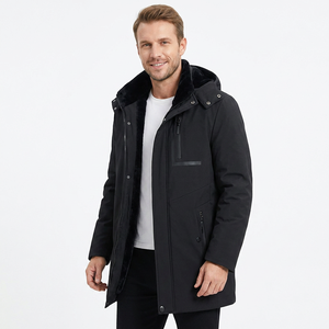 Veste en toile d'hiver pour homme, couleur unie, coupe-vent, fermeture éclair, vêtement d'extérieur décontracté avec logo sur le devant et doublure en coton/nylon - Product Image 4