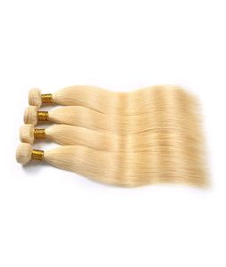 Extensions de cheveux humains indiens Remy 100% blondes et lisses, 4 paquets, double trame machine, fermeture, 26 pouces - Product Image 3