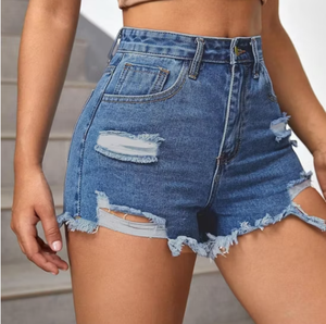 Shorts de Mezclilla Desgastados de Cintura Alta para Mujer, Estilo Casual de Verano, Tela de Algodón Transpirable, Jeans Cortos - Product Image 5